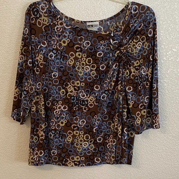 I.N. STUDIO Asymmetrical Rouched Neckline Top - Picture 2 of 9